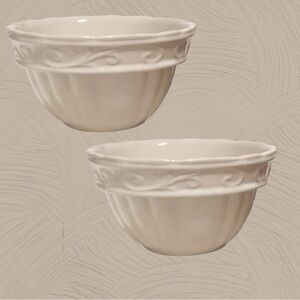 Celebrating Home Stoneware Soup Salad Bowls Set of 2 Cream Embossed 6”